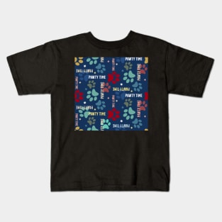 pawty time – paw prints on dark blue seamless repeat pattern Kids T-Shirt